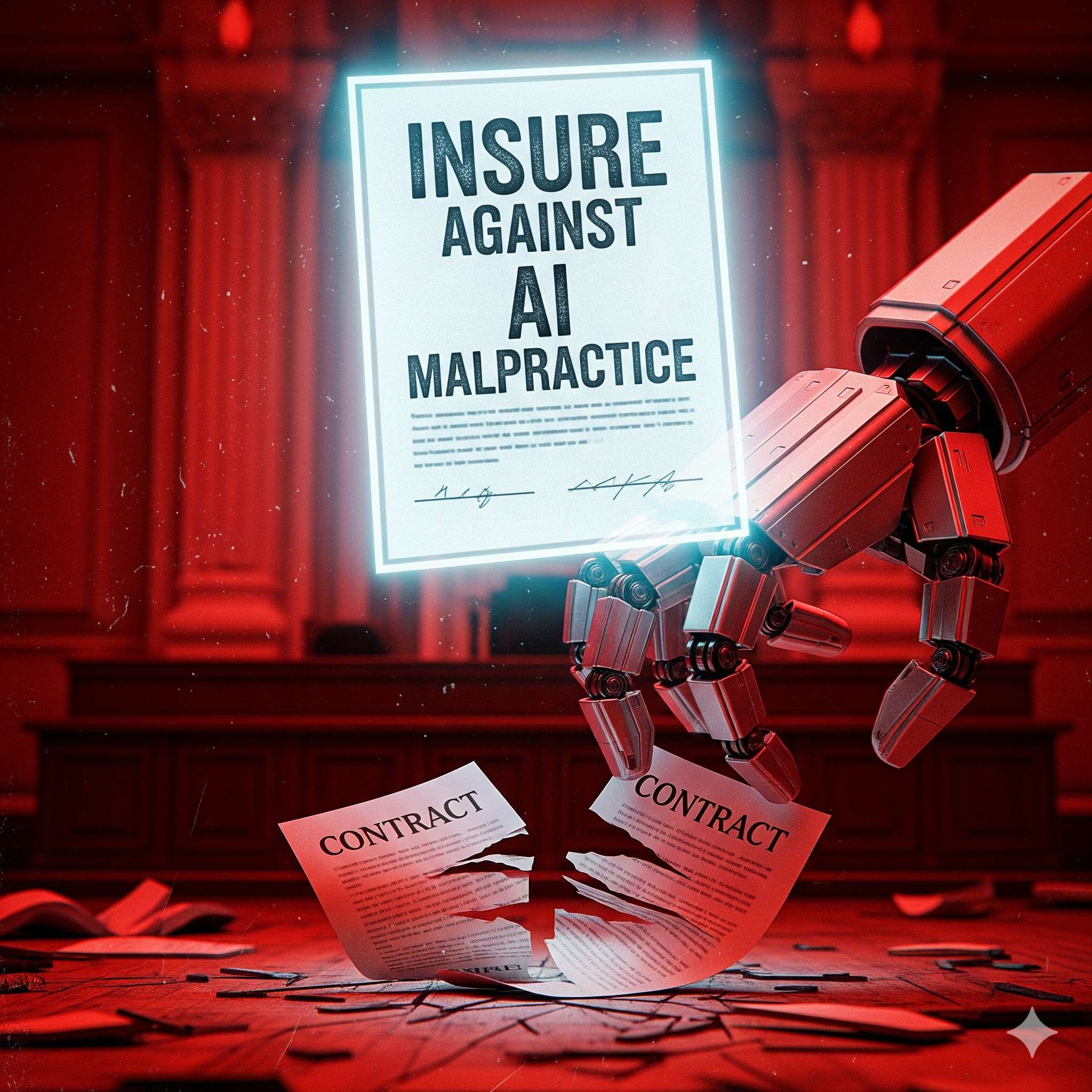 Insure Against AI Malpractice certificate with robotic hand, representing AI insurance protection